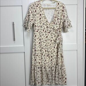 Floral Wrap Dress with Ruffle Sleeves